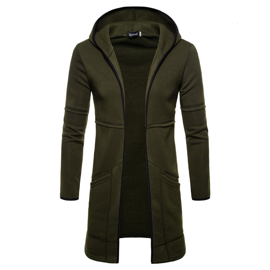 Men's Jacket Hooded Sportswear Fashion Mens Hooded Solid Trench Coat Jacket Cardigan Long Sleeve Outwear Blouse Jacket Manteau S191019
