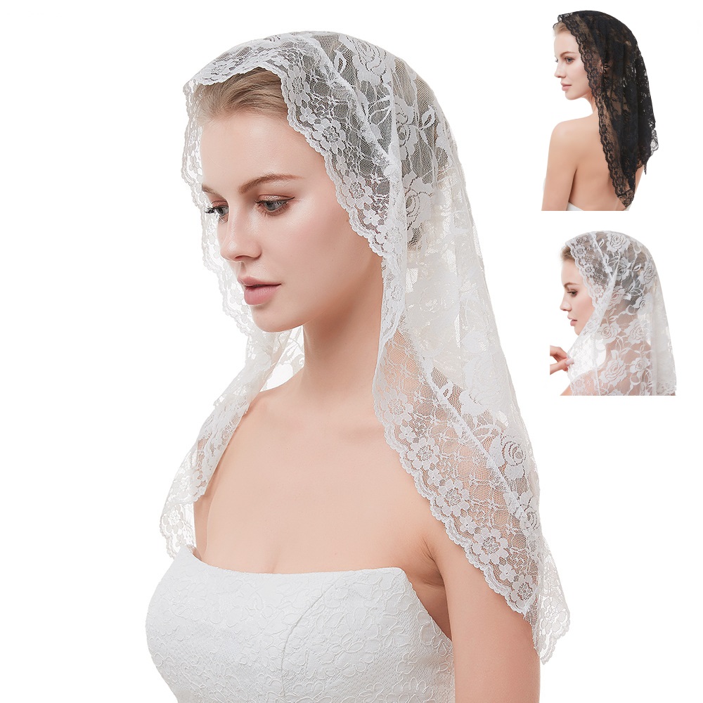 Bridal Veil Wedding Lace Headdress Wedding Accessories White Rose Lace Head Veils for Wedding Party Events Hair Accessory