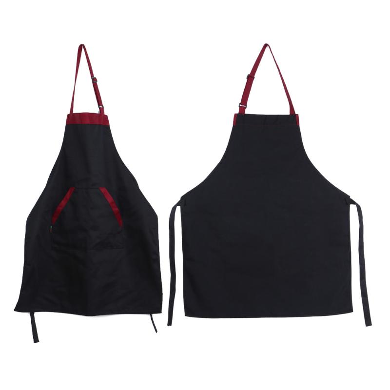 Half Kitchen Apron Cooking Chef Catering Halterneck Bib with 2 Pockets Sleeveless Aprons for Woman Men Black Red