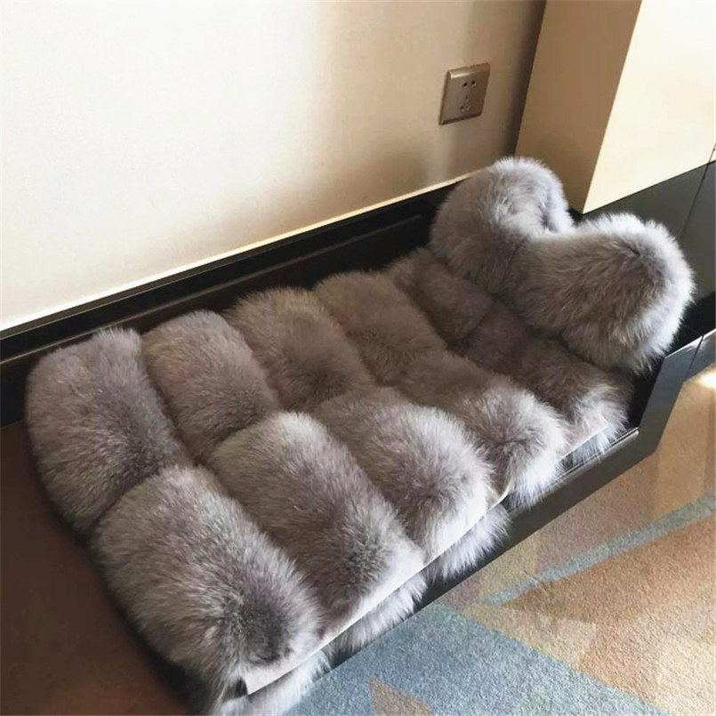 Fashion Women's Long Fur Vest Jacket Sleeveless Slim Winter Faux Fur Coat Bontjas Kahki Black Green Gray Colors