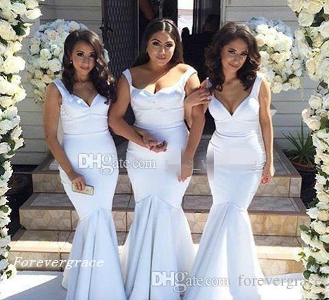 2019 Cheap White Mermaid Bridesmaid Dress Satin Country Garden Arabic Formal Wedding Party Guest Maid of Honor Gown Plus Size Custom Made
2019 Cheap White Mermaid Bridesmaid Dress Satin Country Garden Arabic Formal Wedding Party Guest Maid of Honor Gown Plus Size Custom Made