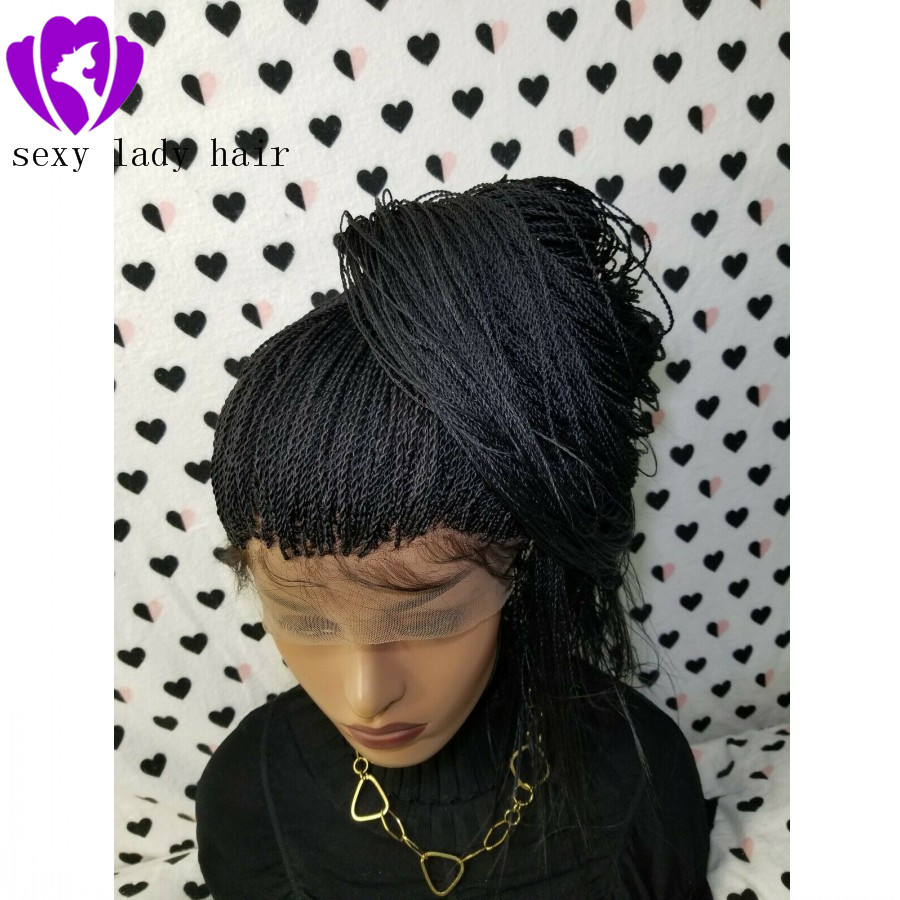Natural Hairline Twist Braids Wig Braid Lace Front Wig for Black Women Full Handtied micro braided Wigs with Baby Hair