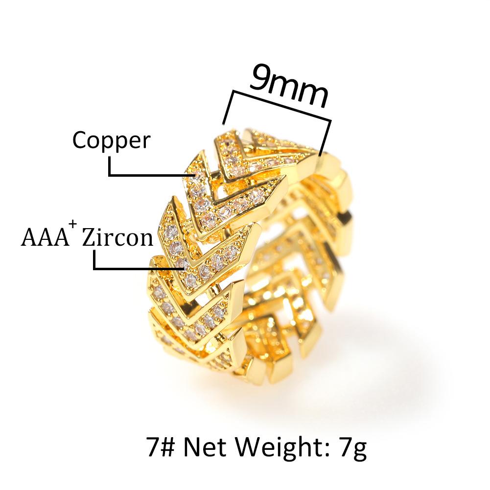 2020 New Gold Bling CZ Cubic Zirconia Mens Antique Arrow Finger Ring Band Iced Out Diamond Rings Hip Hop Valentine Day Jewelry Gift For Men