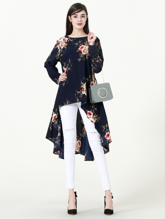 Ethnic Clothing Muslim Abaya Dress Shirt Blouse Tops Print Flower Loose Style Plus Size Islamic Middle East Long Robes Jubah Moroccan