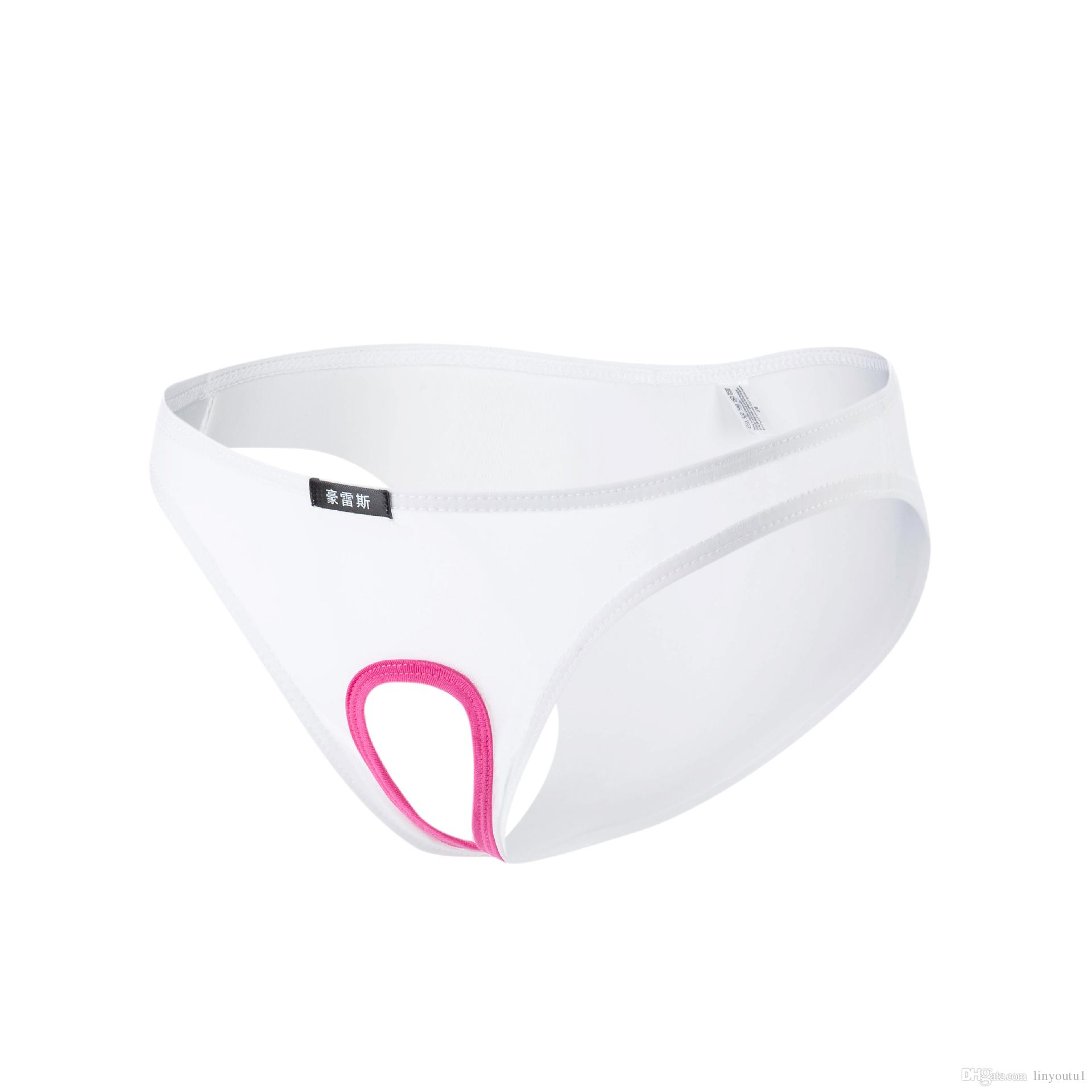 hot sale Sexy Mens Underwear Briefs Penis Hole Open Pouch Silk Panties For Men Gay Underpants Male Crotchless Slips Funny