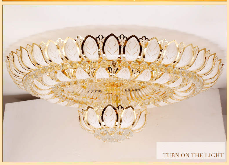 LED Light Modern Crystal Ceiling Lights Fixture Chandeliers American Surface Mounted Lamps European Round Golden Lotus Flower Home Indoor Lighting