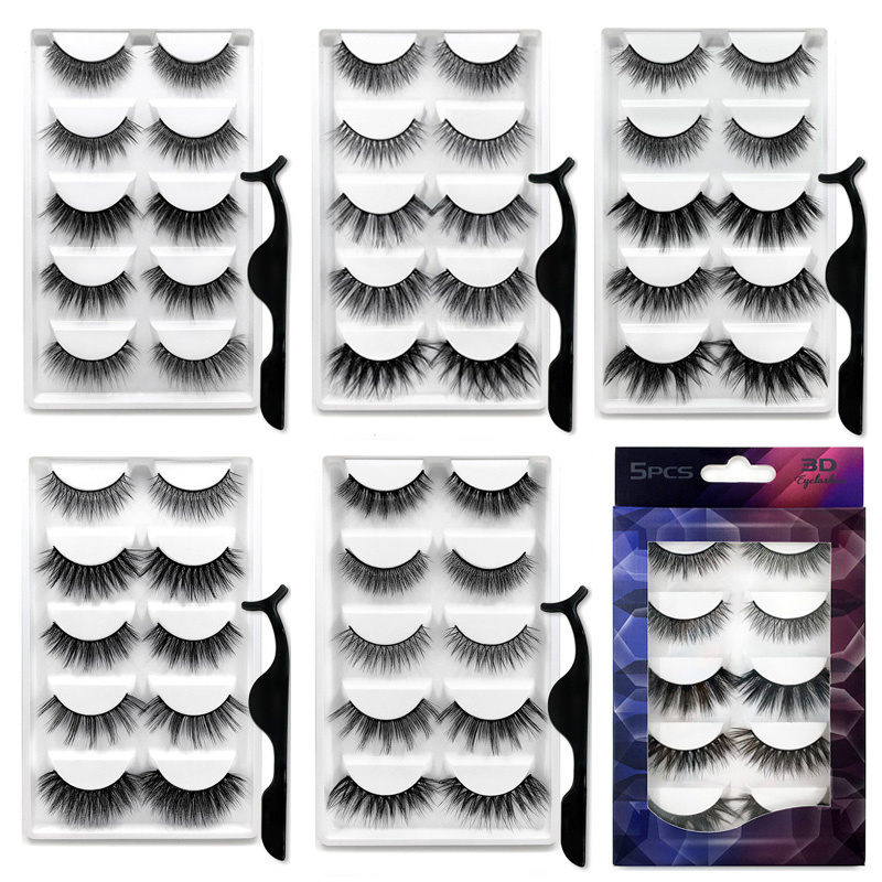 5 Pairs Lashes 3D Mink Hair False Eyelashes Natural Long Thick Eye Lashes Wispy Fluppy Makeup Beauty Eyelash Extension Tools