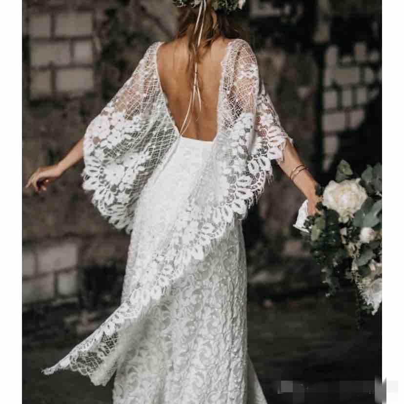 2020 Full Lace Mermaid Wedding Dresses with Wrap Front Slit Floor Length V Neck Beach Wedding Gown robe de mariée