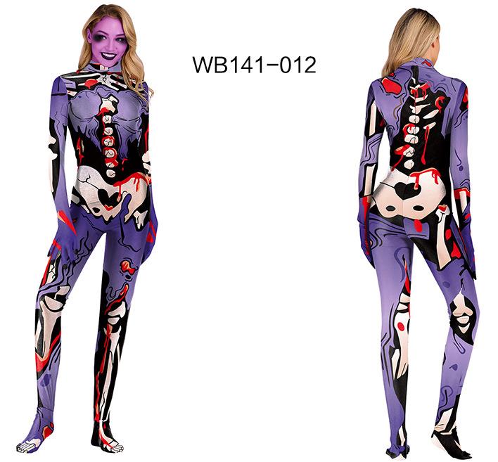 2020 Gold Mechanical Bone Skull Costume Women Halloween Outfit Skeleton Costumes Plus Size Jumpsuit Scary Bodysuit halloween costumes