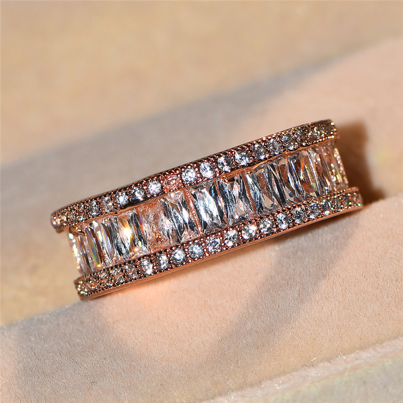 New Sier Rose Gold Princess Cut Topaz CZ Dia Stackable Wedding Band Ring