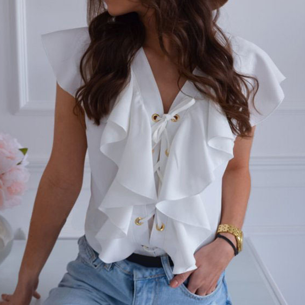 Women Blouse Ladies Tops Party Summer Flare Sleeve Fashion V Neck Boho, White
Women Blouse Ladies Tops Party Summer Flare Sleeve Fashion V Neck Boho, White