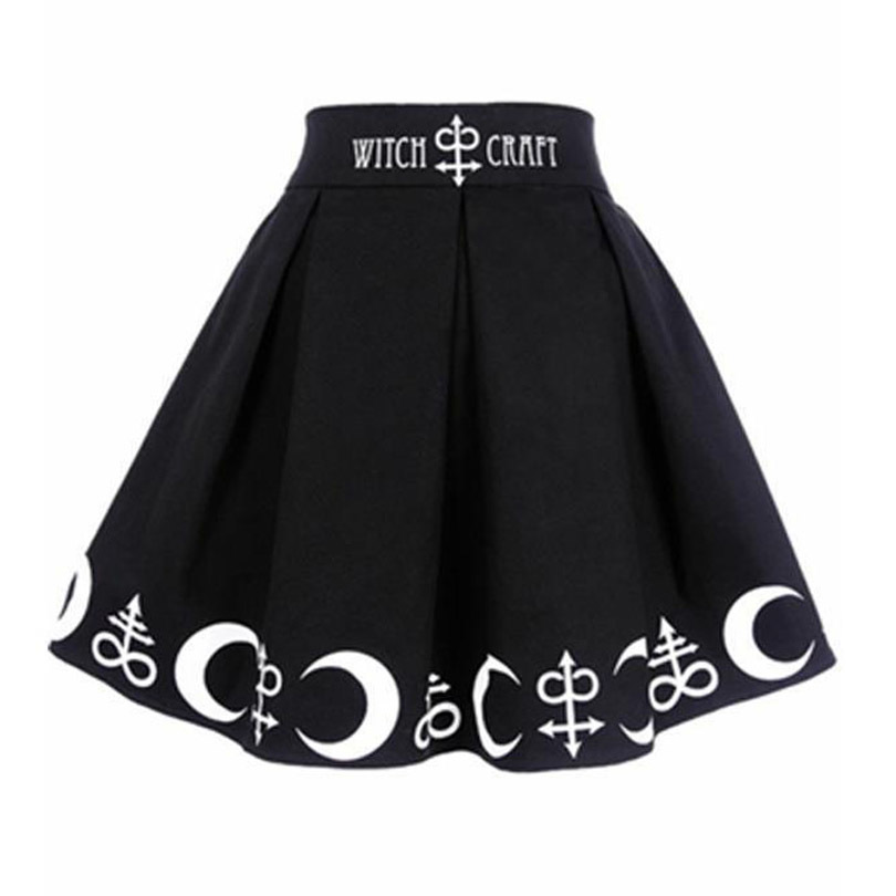 Witch Moon Printed Harajuku Punk Rock Gothic Summer Women Skirts High Waist Mini Skirt Pleated Mini Skirt for Gothic Girls MX200327