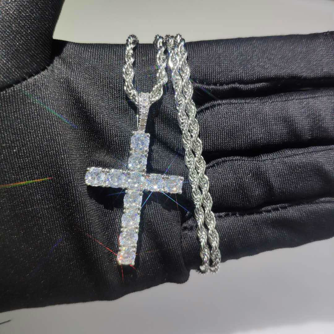 Shinning Diamond Stone Crucifix Pendants Necklace Stainless Steel Jewelry Platinum Plated Men Women Lover Gift Jewelry Necklaces