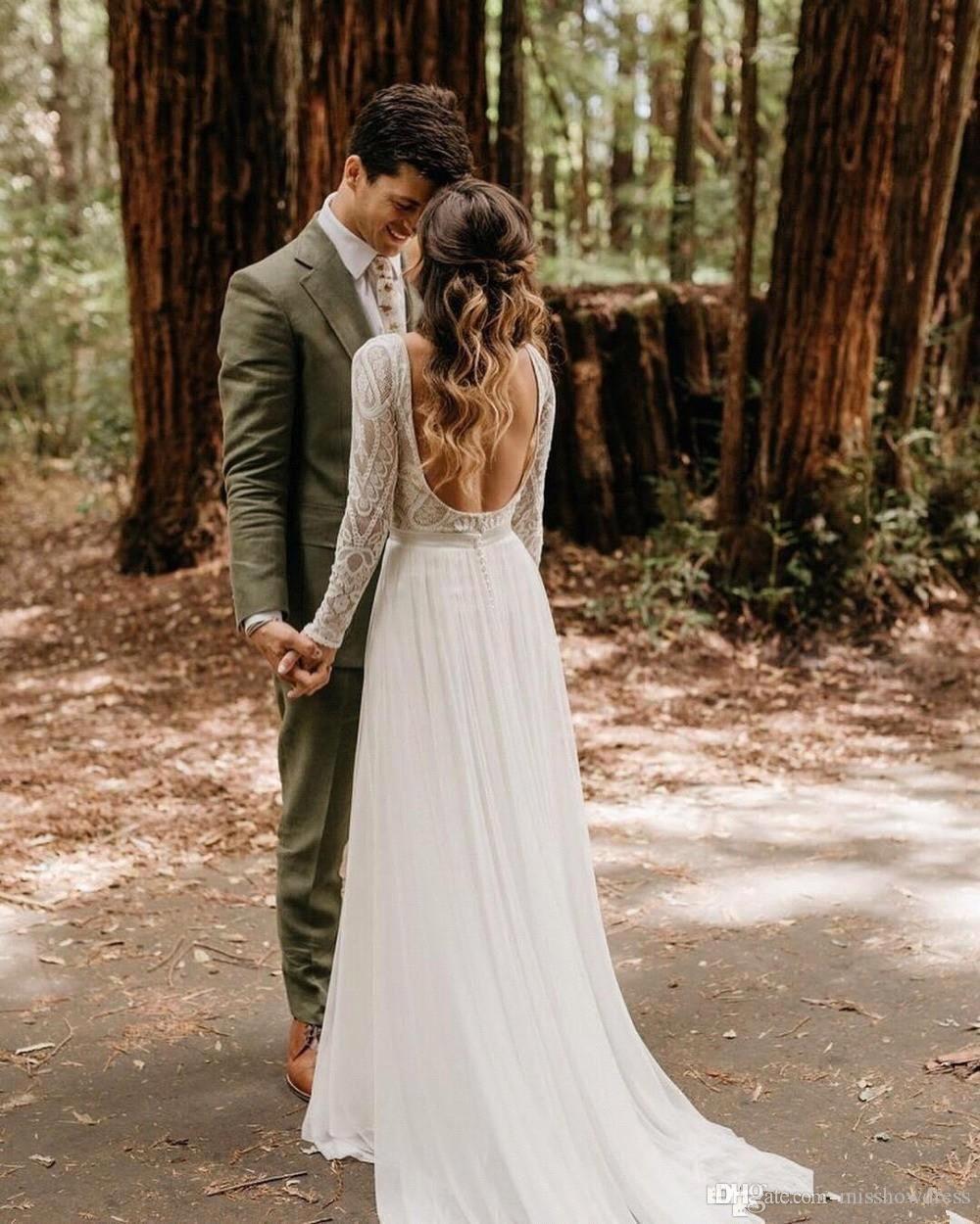 2020 Spring Summer Beach Bohemian Wedding Dresses Sexy Backless Long Sleeve Country Boho Bridal Gowns Wedding Dress BC1704