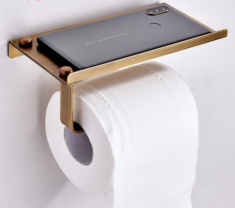 High Quality Antique Carving Toilet Roll Paper Rack with Phone Shelf Wall Mounted Bathroom Paper Holder Antique Gold Rubble Bronze от DHgate WW