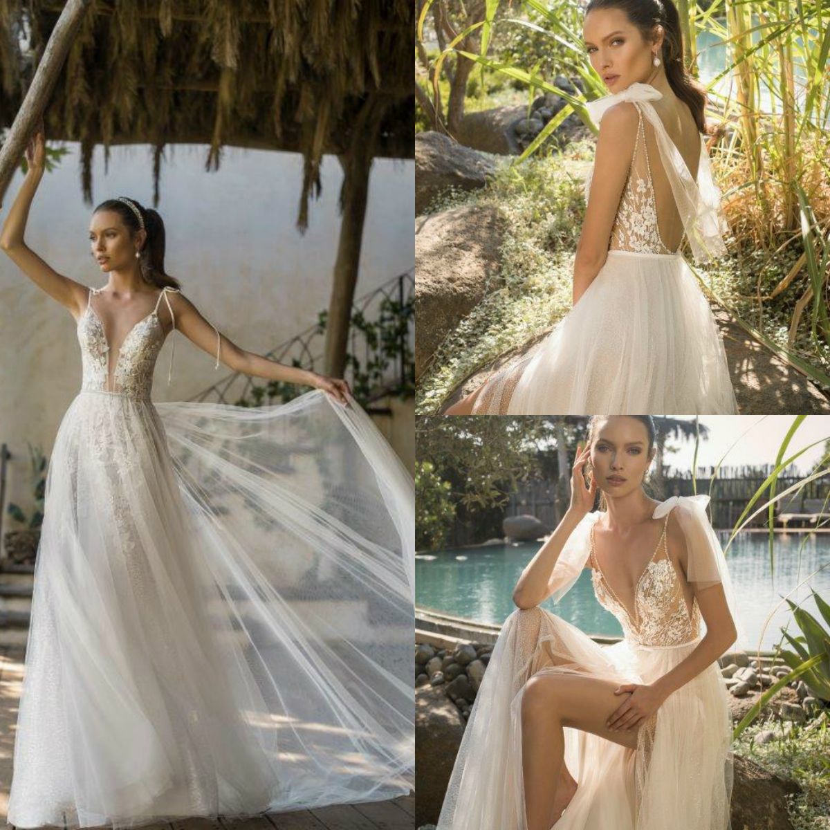 Julie Vino Wedding Dresses Spaghetti High Slit Lace Appliques Beaded Boho Wedding Dress Bohemian A Line Bridal Gowns Vestidos De Novia