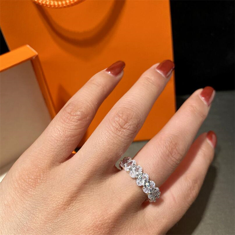 US Size 5-12 Top Selling Luxury Jewelry 925 Sterling Silver Oval Cut White Topaz CZ Diamond Gemstones Party Women Wedding Band Ring Gift