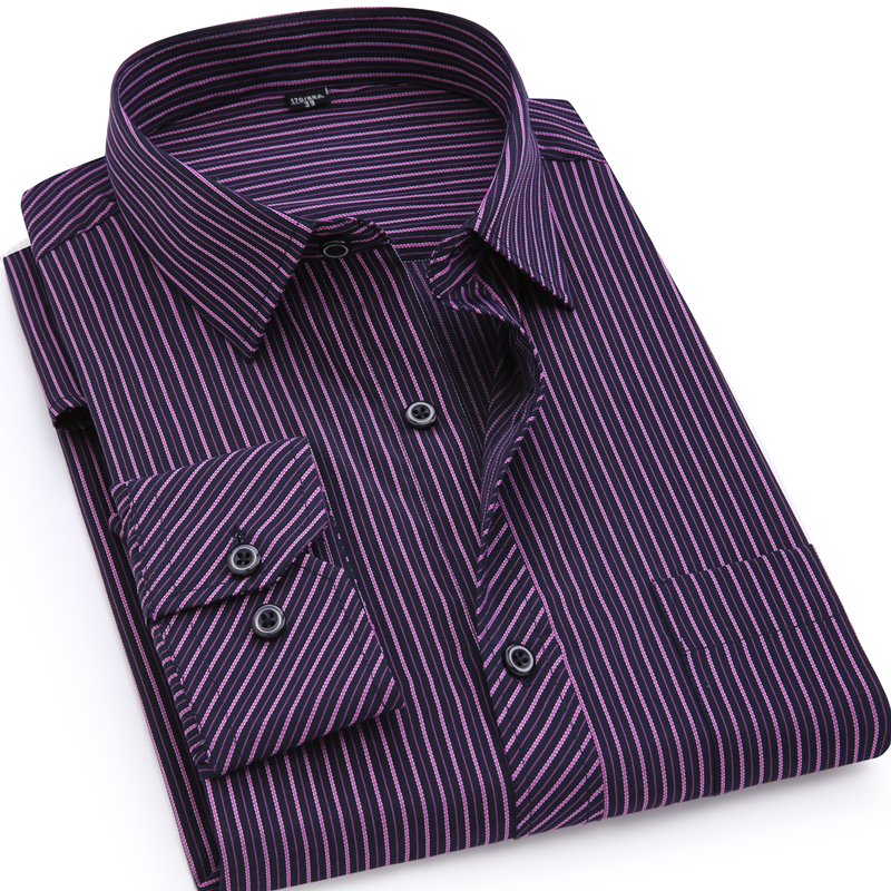 Plus Large Size 8XL 7XL 6XL 5XL 4XL Mens Business Casual Long Sleeved Shirt Classic Striped Male Social Dress Shirts Purple Blue C18122701
