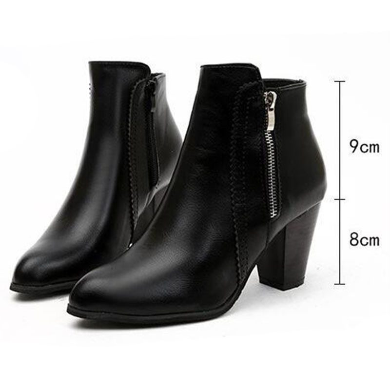 COVOYYAR Hot 2019 Retro Vintage Block Heel Ankle Boots Side Zipper High Heels Women Shoes Big Sizes 35-43 WBS1010 Y200114