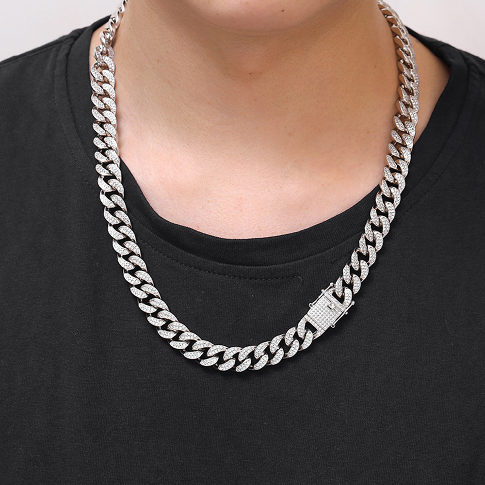 12MM Men's Hip Hop Cuban Chain Necklaces Shining Bling 18K Real Gold Plated Full Cubic Zirconia Setting Chains Jewelry