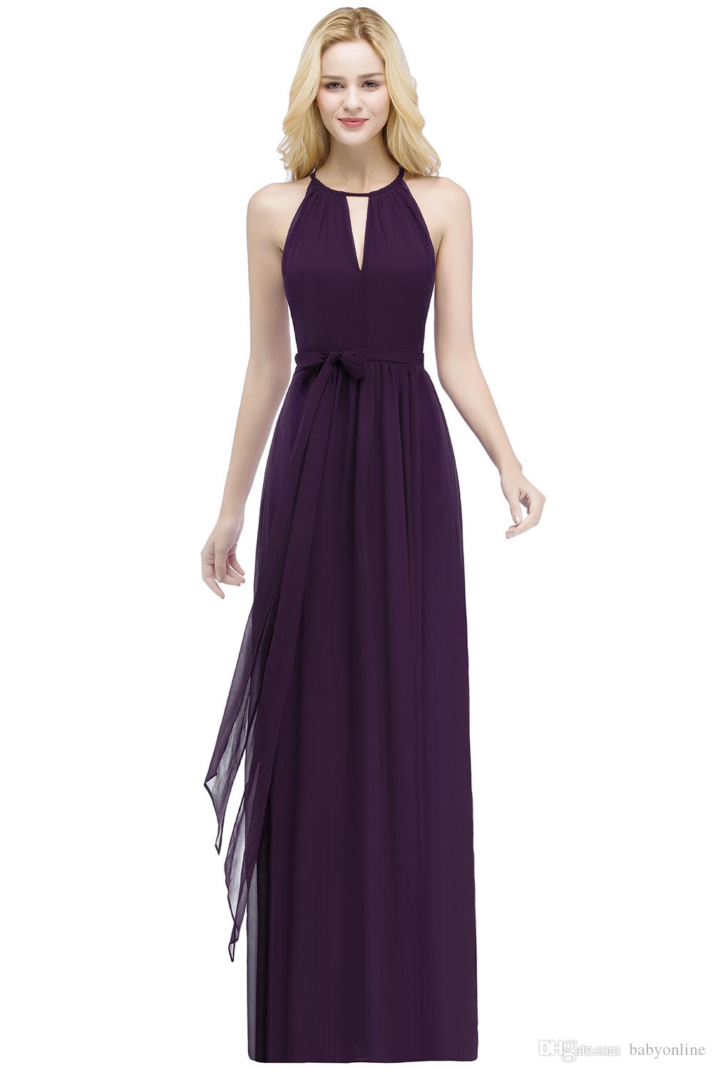 New Arrival Bury Chiffon Bridesmaid Dress Length Pleats Evening Prom Gowns Sexy Halter Neck With Belt Cps868
