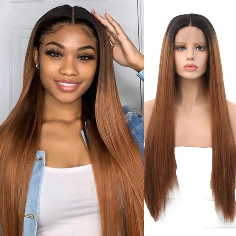 QUINLUX WIGS Synthetic Lace Front Hair Ombre Brown Silky Straight Wigs With Middle Parting Glueless Heat Fiber For Black Women, As pic
QUINLUX WIGS Synthetic Lace Front Hair Ombre Brown Silky Straight Wigs With Middle Parting Glueless Heat Fiber For Black Women, As pic