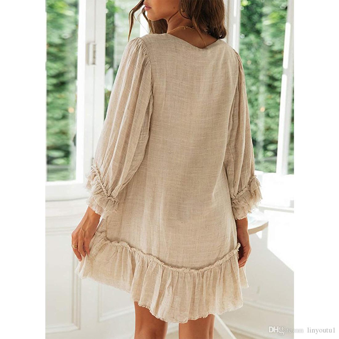 2020 Cotton Linen Fashion Summer Solid Strap Short Mini Dress Loose Dress Sundress Women's Casual Beach Party Dress Vestido de festa