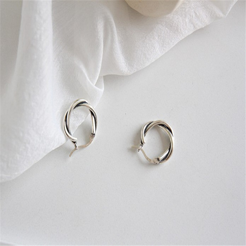 100% 925 Sterling Silver Vintage Weave Braided Hoop Earrings For Women Student Silver 925 Jewelry Hoop Circle Earring