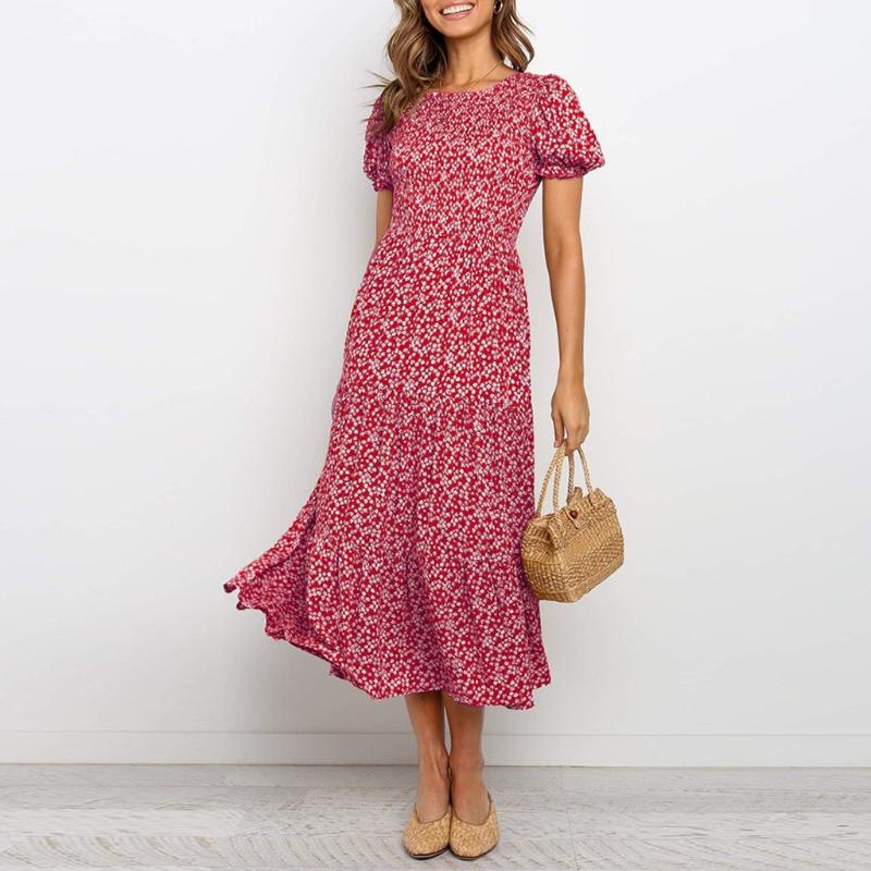 2020 New Summer dresses Women Casual O-Neck Chiffon Floral Print High waist Dress Summer Short Sleeve Beach vacation Dress
2020 New Summer dresses Women Casual O-Neck Chiffon Floral Print High waist Dress Summer Short Sleeve Beach vacation Dress