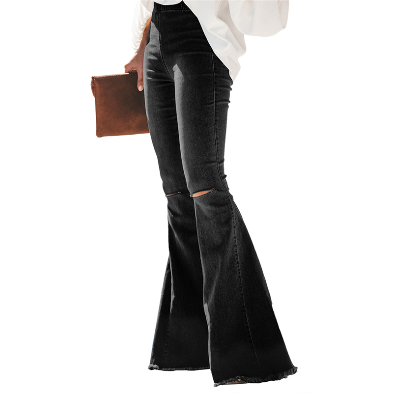 Vintage Bell-Bottoms Jeans Denim Flare Pants Wide Leg Women Casual Boot-Cut Pant Female Trousers For Women Knee Hole
