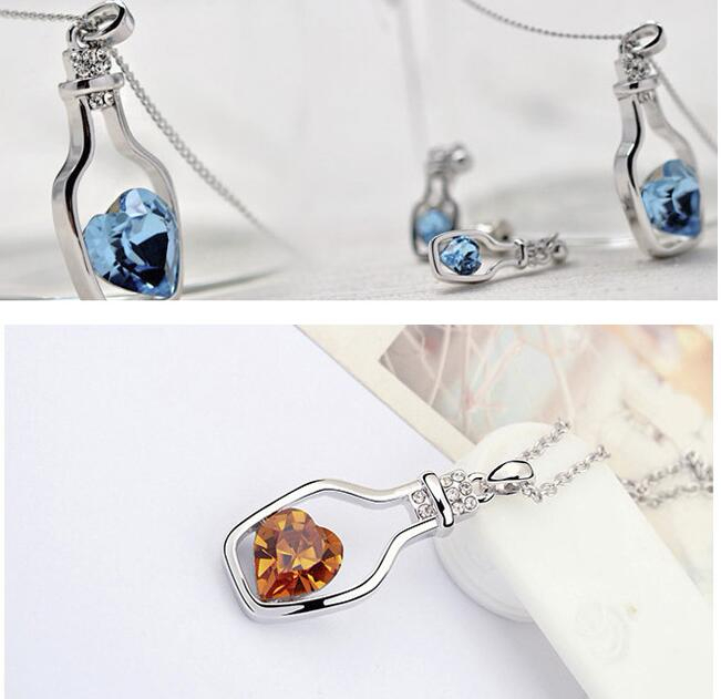 Wishing Bottle Jewelry Heart Pendant Necklaces Fashion Crystal Sparkle Stone Sautoir for girls Sale GD8