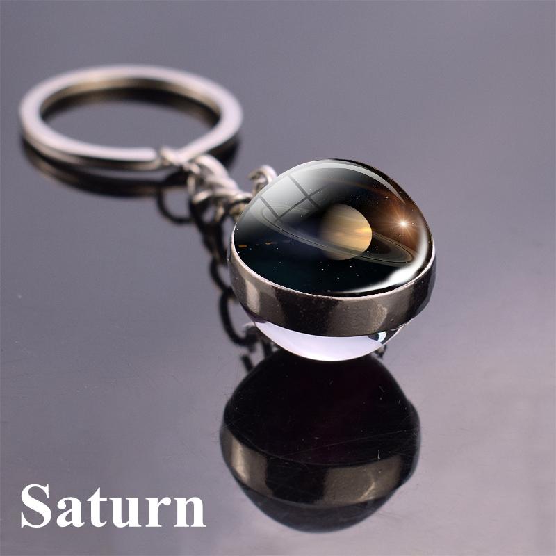 17pcs/lot Solar System Set Planet Keyring Galaxy Nebula Star Keychain Moon Earth Picture Double Side Glass Ball Key Chain Ring