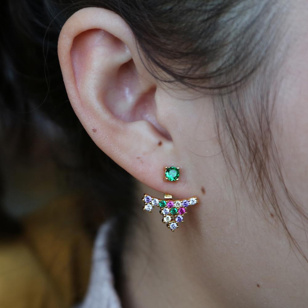 front back cz earring Mix multi color stone elegance gold color double side women girl fashion jewelry high quality
