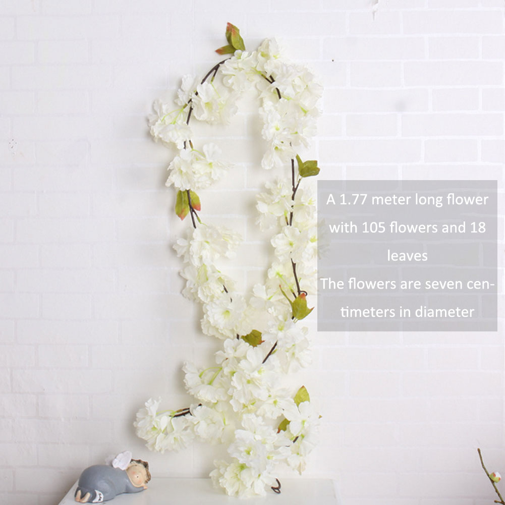 5.8ft Artificial Cherry Blossom Garland Wall-Mounted Rattan Hanging Vine Silk Rattan Wedding Party Decor White