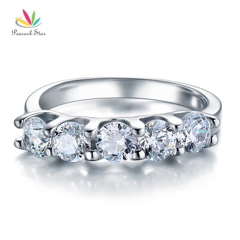 Peacock Star 1.25 Carat Five 5 Stone Solid 925 Sterling Silver Ring Bridal Jewelry Wedding Band CFR8039 CJ191216