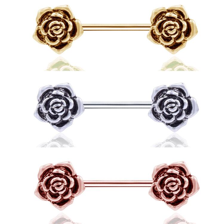Retro Rose Flower nipple Ring Women Body Jewelry Party Belly Button ring, Silver 
Retro Rose Flower nipple Ring Women Body Jewelry Party Belly Button ring, Silver