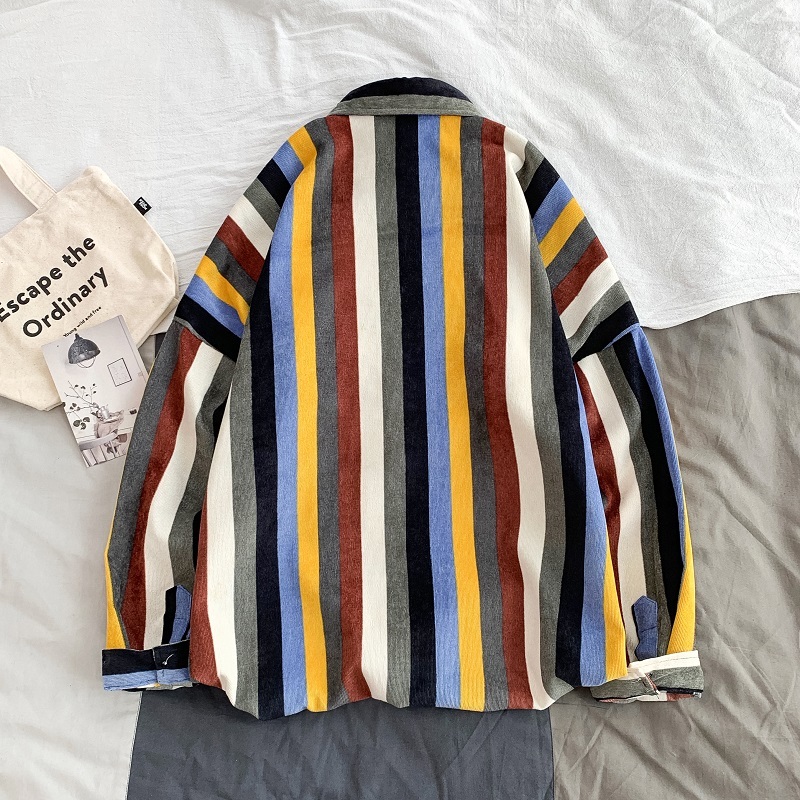 Privathinker Japanese Colorful Striped Men Shirt New Spring Man Basic Long Sleeve Blouse Korean Male Casual Shirts