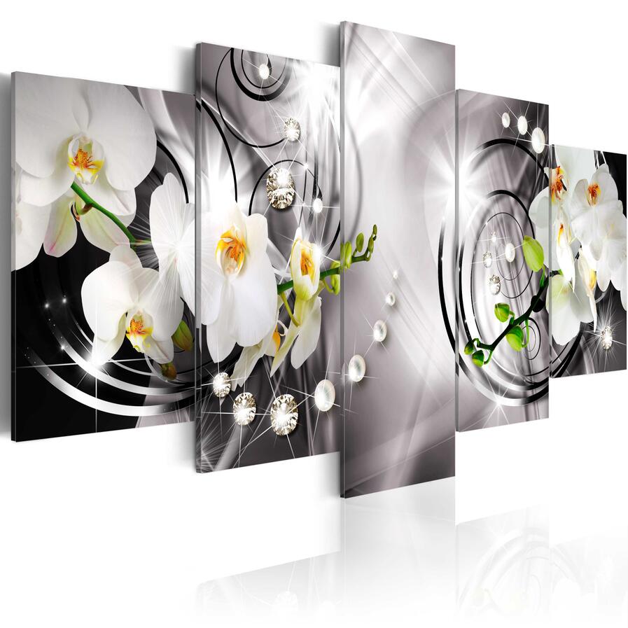5 Pcs/set Diamond Pearl Orchid Flowers Wall Art Decoration Abstract Modern Flowers Canvas Painting Gifts for Love,Choose Color And Size (No