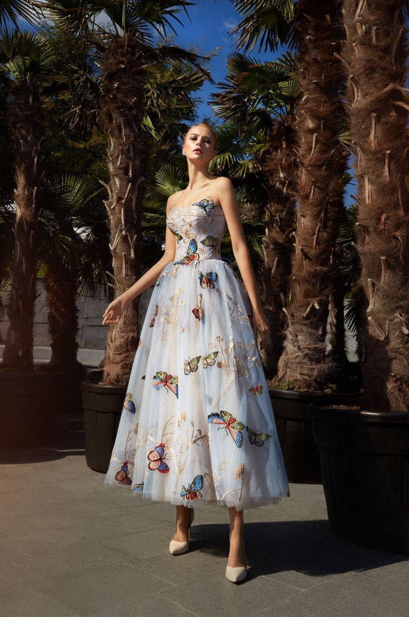fairy a line prom dresses strapless colorful butterfly applique ankle length evening gowns plus size formal party dress robes de soire