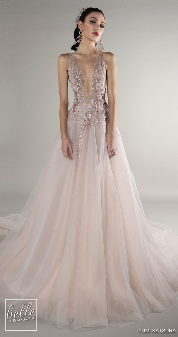 2020 Fairy Prom Dresses Deep V Neck Lace 3D Floral Appliqued Beads Sexy Backless Evening Gowns A Line Sweep Train Formal Party Dress