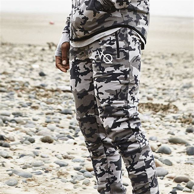 Men's cargo camoflage pant Fitness muscle Running jogging sweatpants Drawstring foot side pocket trousers trainging sportwear