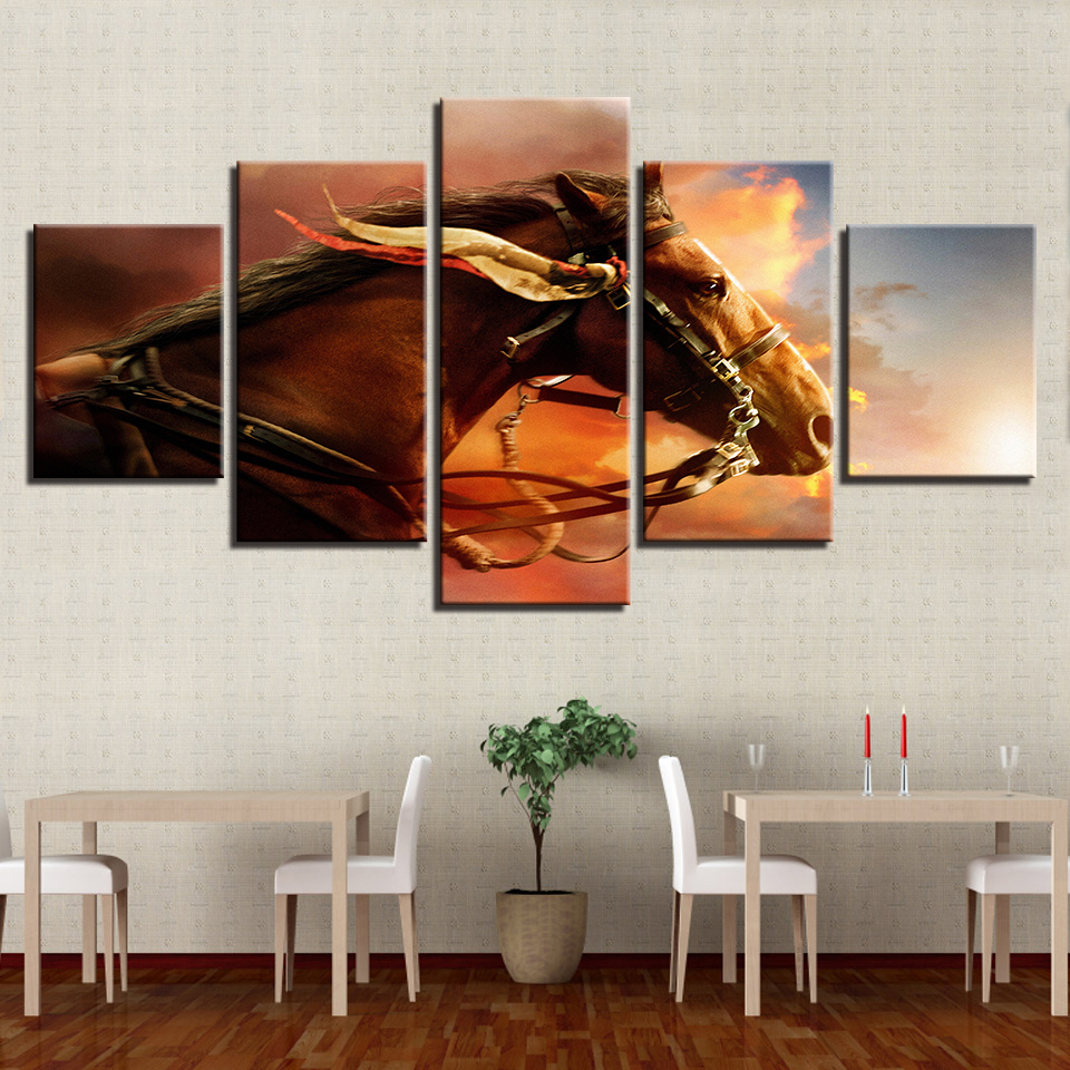 Canvas Pictures Modular For Living Room Home Decor 5 Pieces Animal War Horse Paintings Wall Art HD Prints Movie Poster No Frame