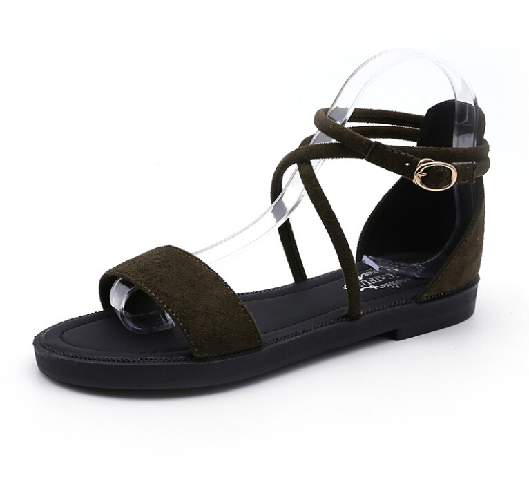 Hot Sale-Summer new women's shoes buckle Korean fashion women's sandals open toe suede comfortable wild flat shoes