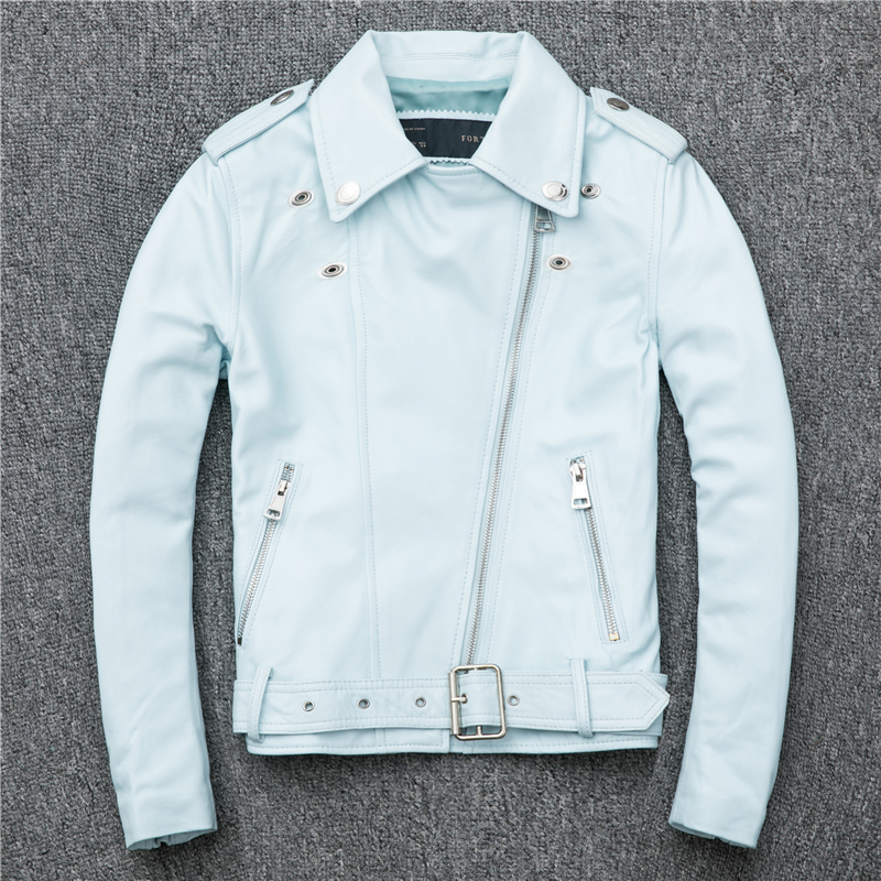 Genuine Leather Jacket Sheepskin Motorcycle Leather Jacket Women Spring Autumn Slim for Womens Clothes 2019 YY968, Blue 
Genuine Leather Jacket Sheepskin Motorcycle Leather Jacket Women Spring Autumn Slim for Womens Clothes 2019 YY968, Blue