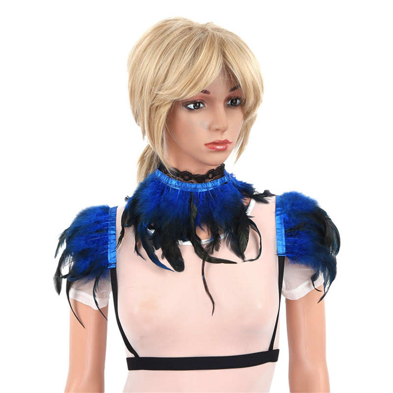 Women 2pcs Set Gothic Victorian Natural Feathers Shoulder Shrug Shawl Wrapped Cape Outfit with Collar for Halloween Costume Party Masquerade