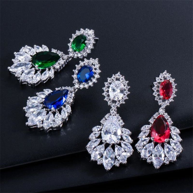 Hot Sale Luxury Jewelry 925 Sterling Silver Water Drop White Topaz CZ Diamond Crown Earring Party Women Wedding Bridal Dangle Earrings Gift