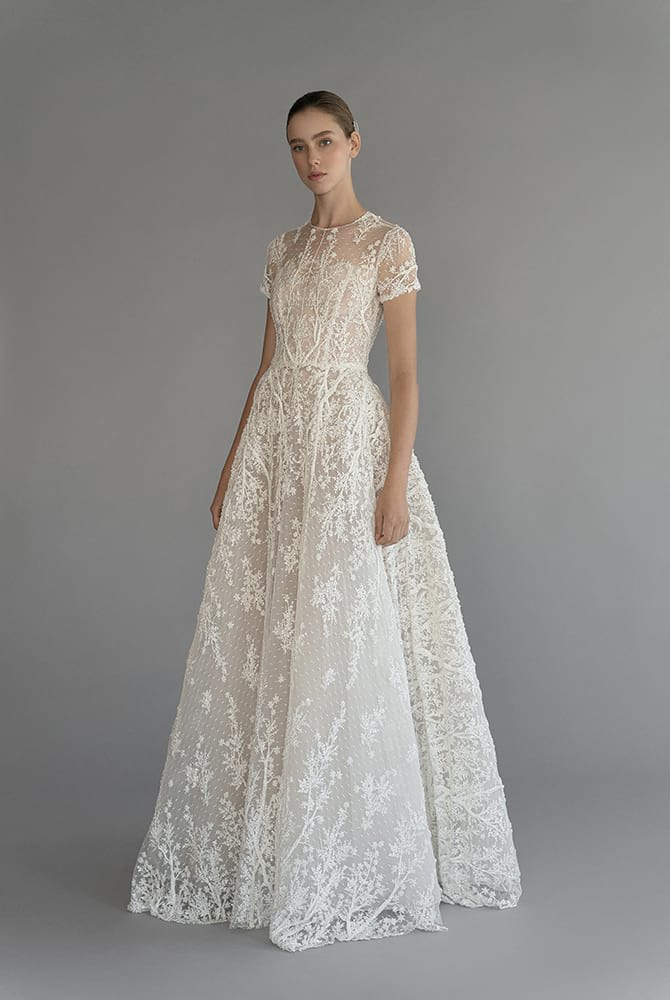 Modern A Line Chana Marelus Wedding Dresses Jewel Neck Short Sleeve Applique Sash Wedding Gowns Floor Length robe de mariée