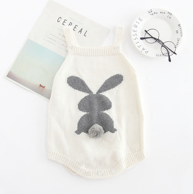 INS Baby Romper Rabbit Tail Infant Suspender Jumpsuits 100% Cotton Baby Girls Rompers Cute Newborn Clothes Kids Clothing 3 Colors DHW2039