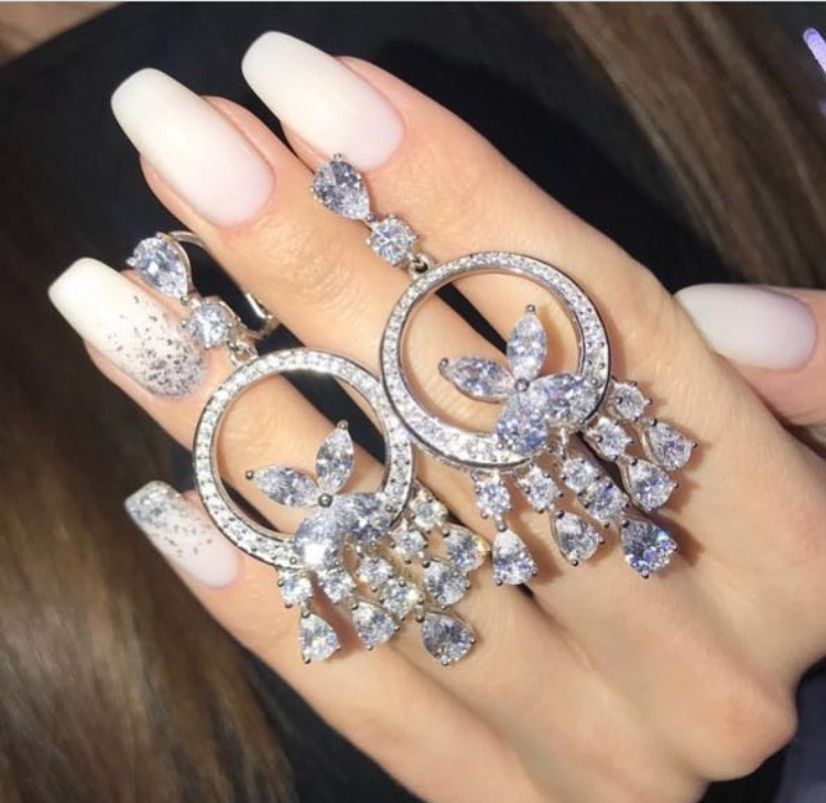 Fashion-925 Sterling Silver Crystal Chandelier Long Earrings Silver Color Rhinestone Big Hanging Dangle Earrings Wedding Engagement Jewelry