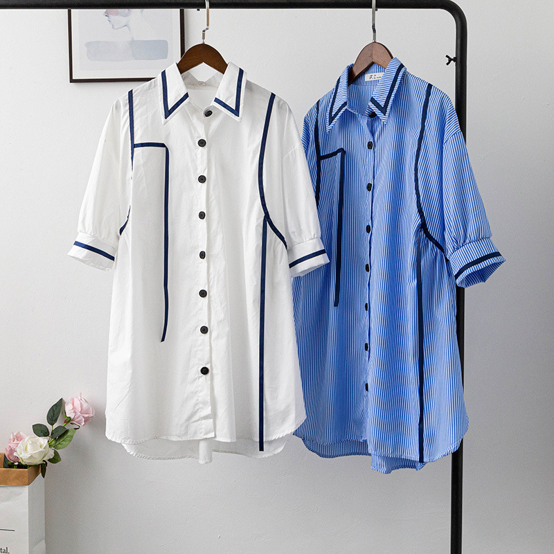 2020 Summer Full-Cotton Dress Women New Korean Half Sleeve Blue Vertical Stripes Shirt Dress
2020 Summer Full-Cotton Dress Women New Korean Half Sleeve Blue Vertical Stripes Shirt Dress